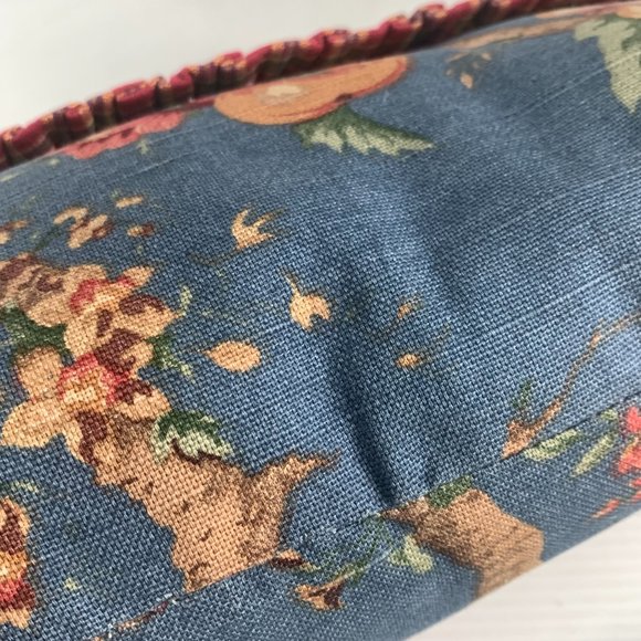 Unbranded Blue Pillow Pink Roses Plaid Ruffle Button Detail 19" X 11" - Picture 5 of 6